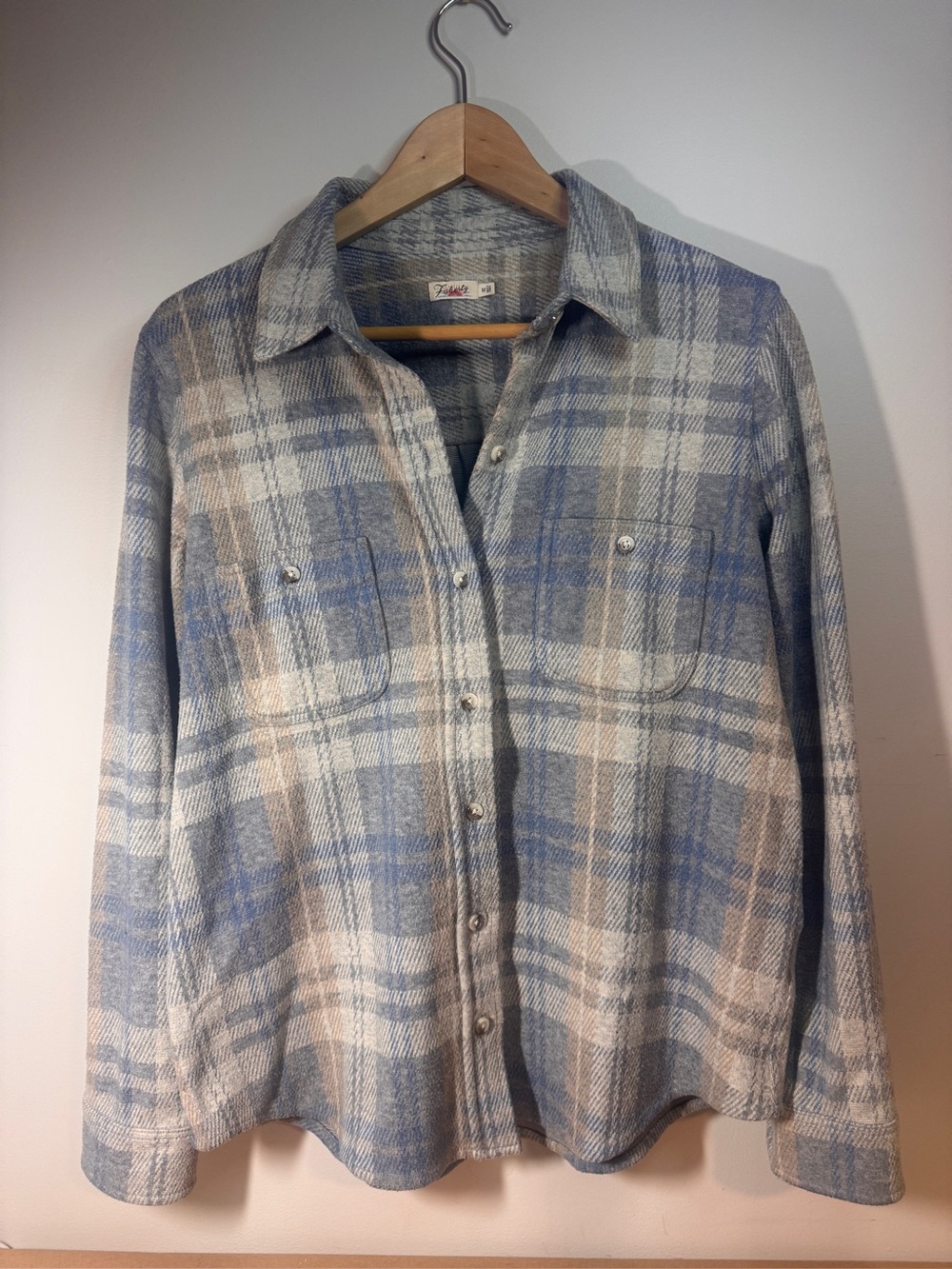 Faherty Legend Sweater Shirt Blue Gray Plaid Flannel Button Down M